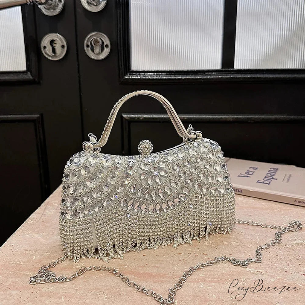 Exquisite Diamonds Gold Silver Hasp Chain Clutch Bag Silver clutchbag-250126