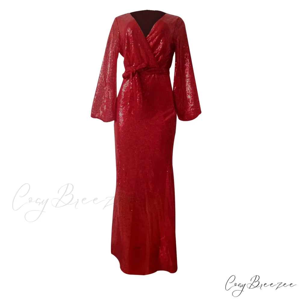 Exquisite Mesh Sequined High-Split Wedding Party Evening Gown Dress