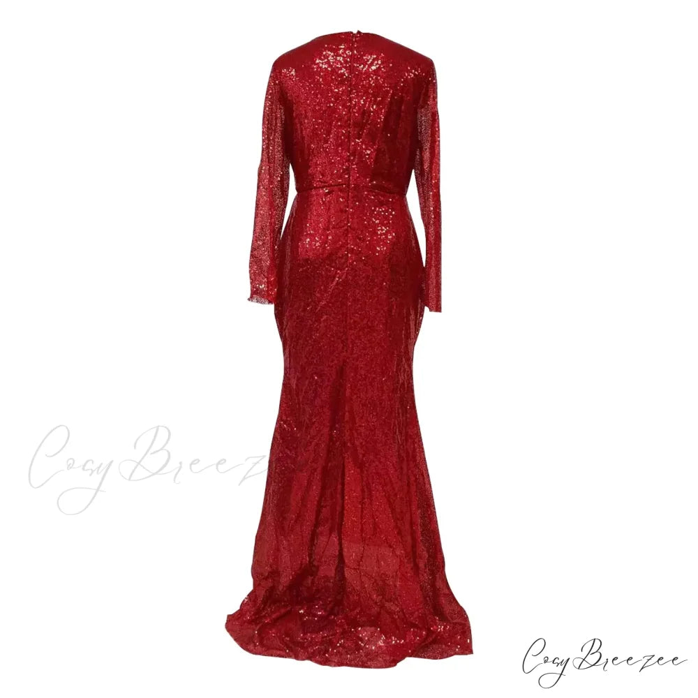 Exquisite Mesh Sequined High-Split Wedding Party Evening Gown Dress