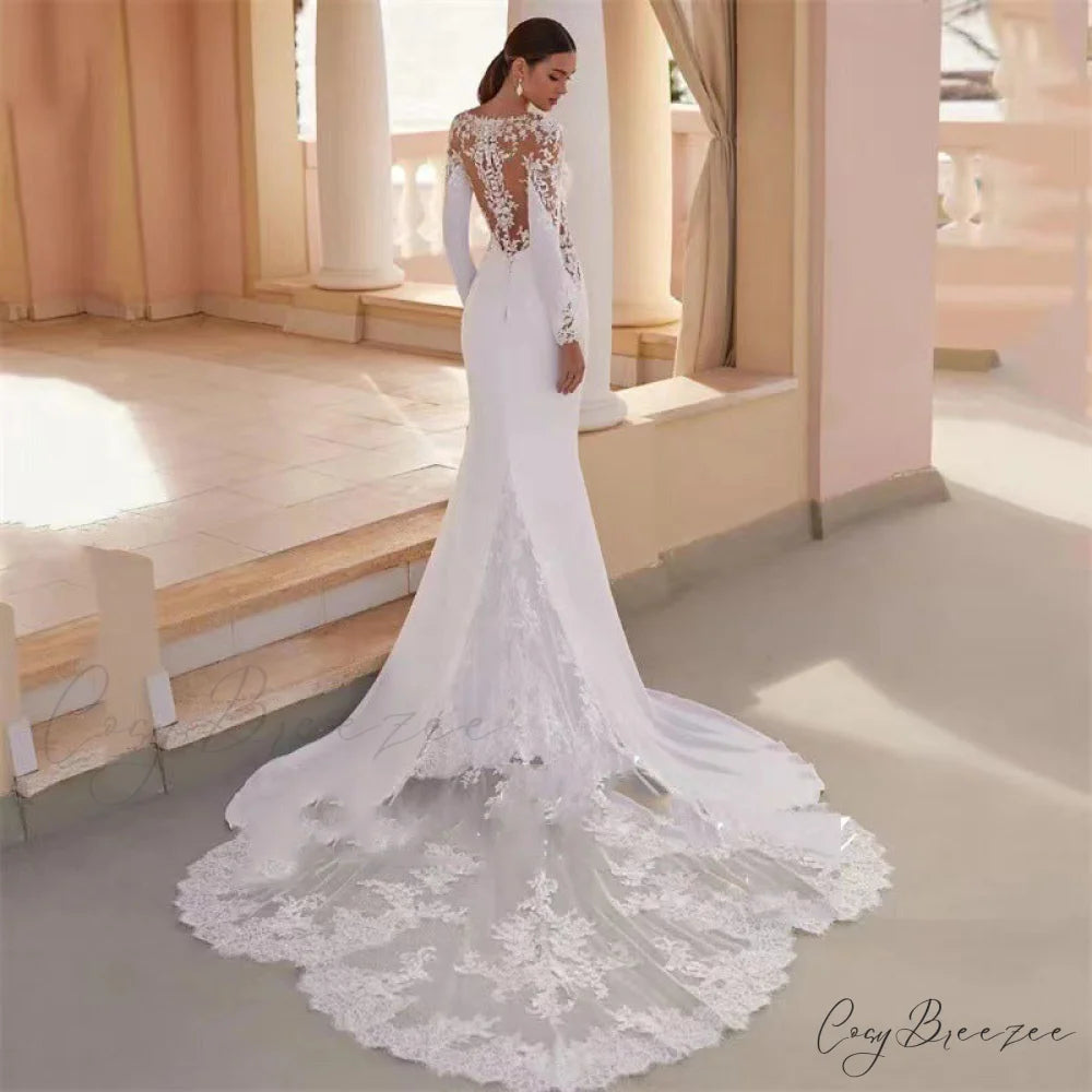 Extended Sleeve Decorated Seaside Marriage Gown white / 2 weddingdress-250223