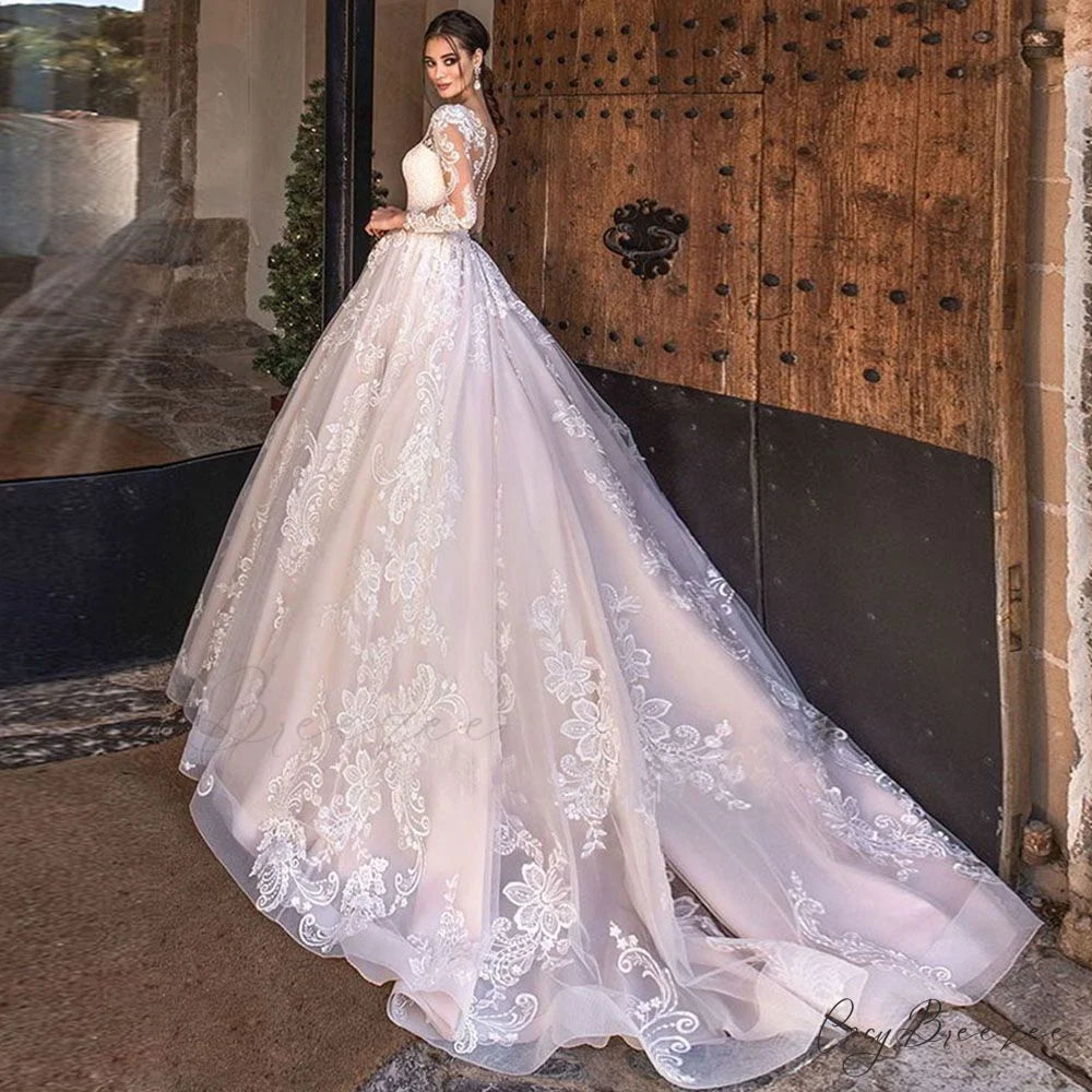 Extended Sleeve Lace Ballroom Marriage Dress weddingdress-250223