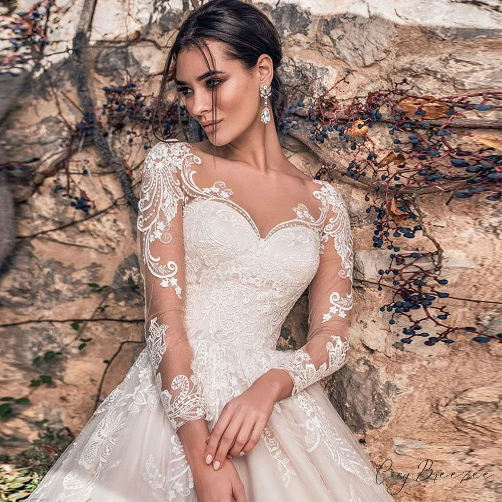 Extended Sleeve Lace Ballroom Marriage Dress weddingdress-250223
