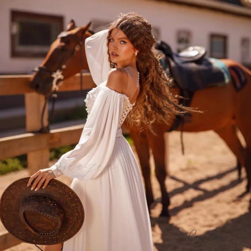 Extended Sleeve V-Neck Lace Bridal Dress weddingdress-250223