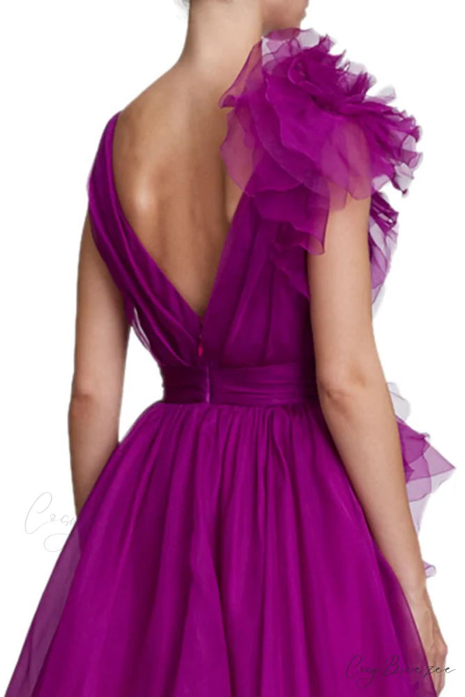 Extravagance Purple Graceful Ruffled Evening Dress