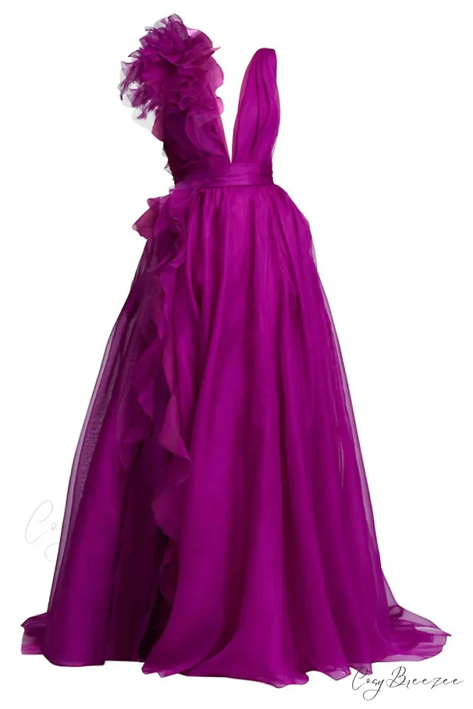 Extravagance Purple Graceful Ruffled Evening Dress