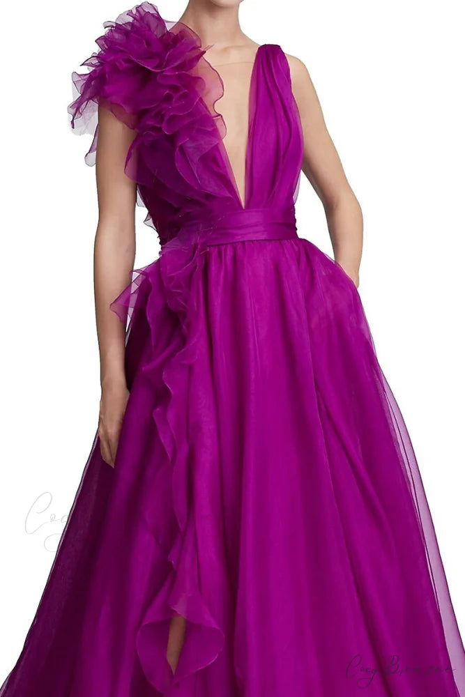 Extravagance Purple Graceful Ruffled Evening Dress