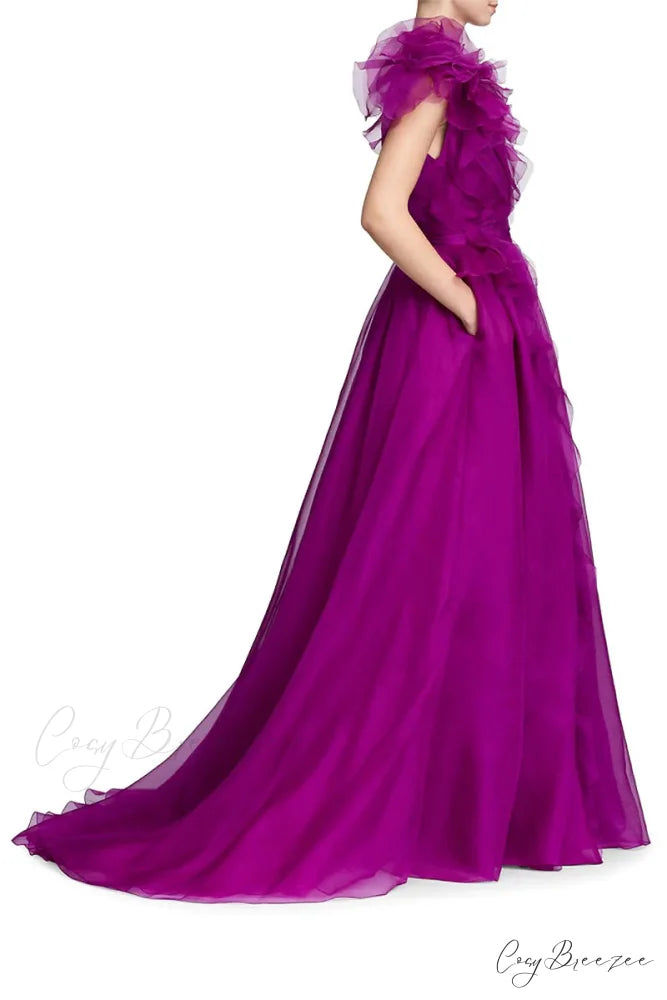 Extravagance Purple Graceful Ruffled Evening Dress
