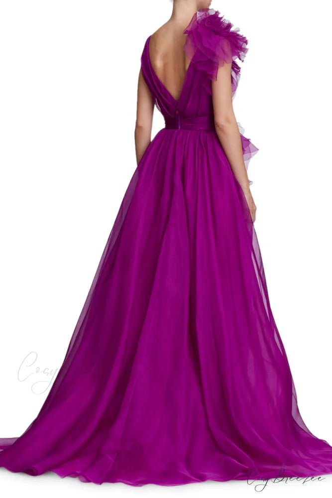 Extravagance Purple Graceful Ruffled Evening Dress