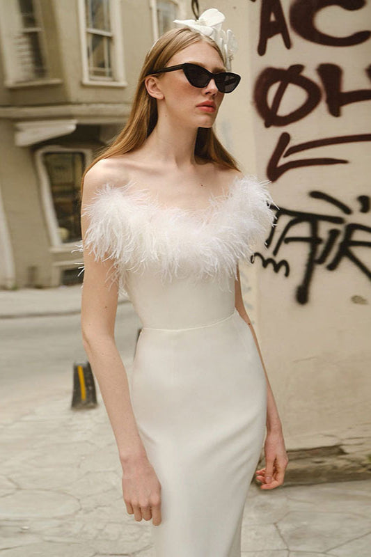 Strapless V-Neck Feathered Mermaid Party Dress