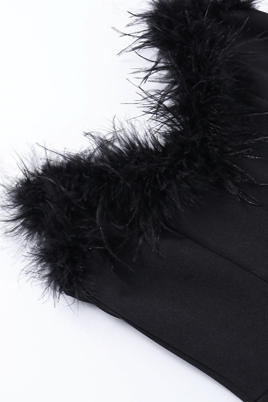 Strapless V-Neck Feathered Mermaid Party Dress