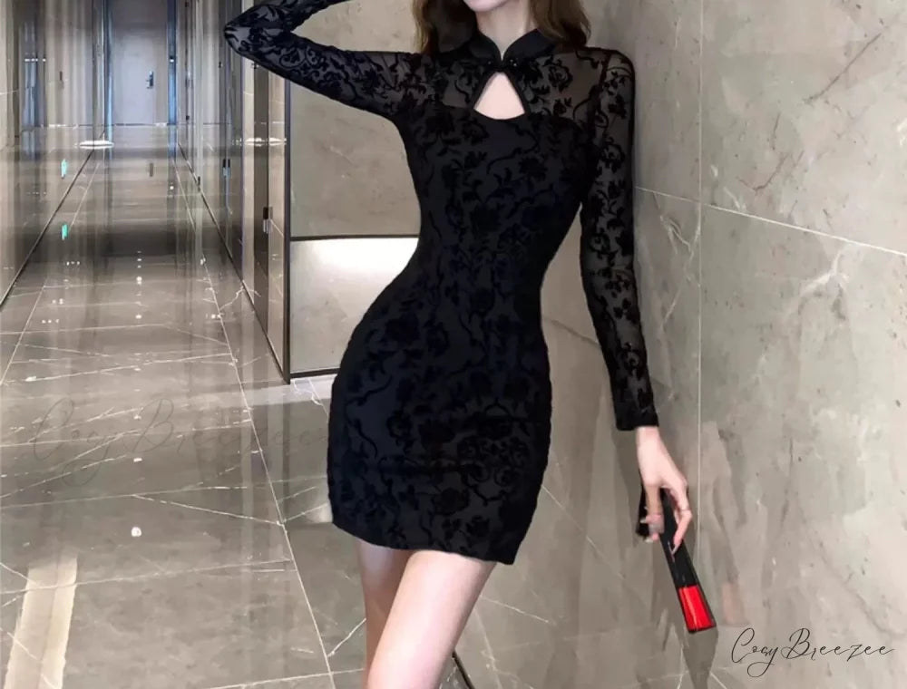 Fab Flocked Stylish Velvet Mini Dress