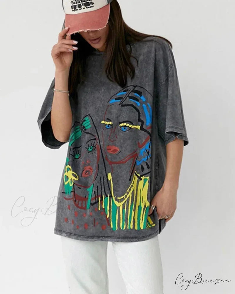 Faded Print Luxe Throwback Tee Black13 / L t-shirt-250223