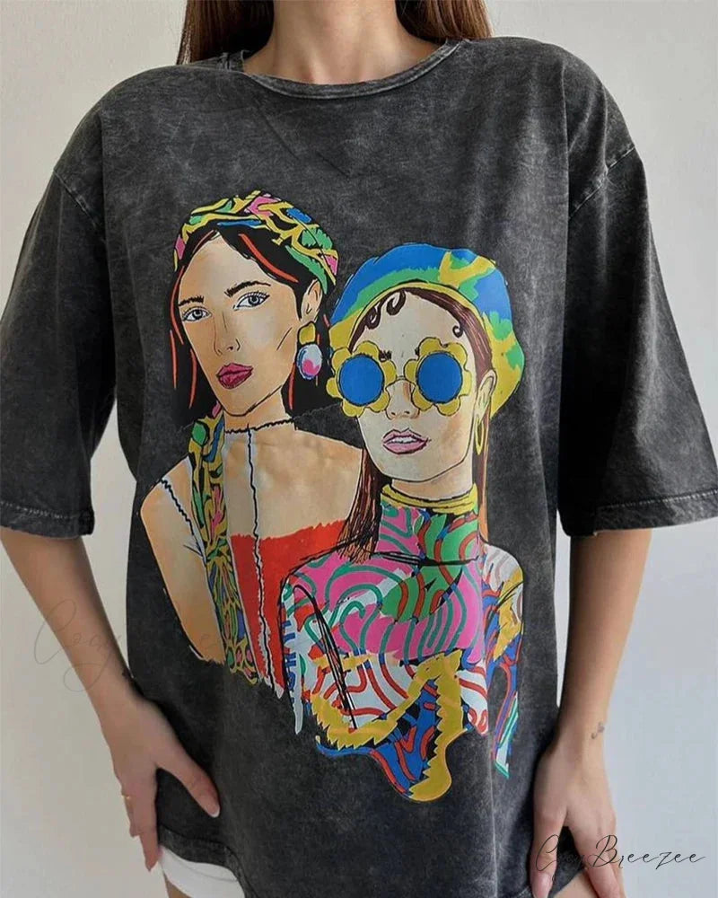 Faded Print Luxe Throwback Tee Black14 / L t-shirt-250223