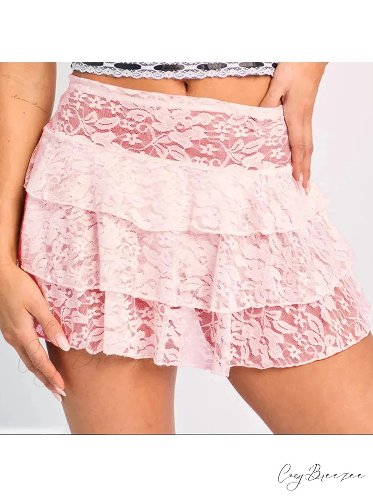 Fairy Stacked Flowing Flounce Skirt Pink / S skirts-250223
