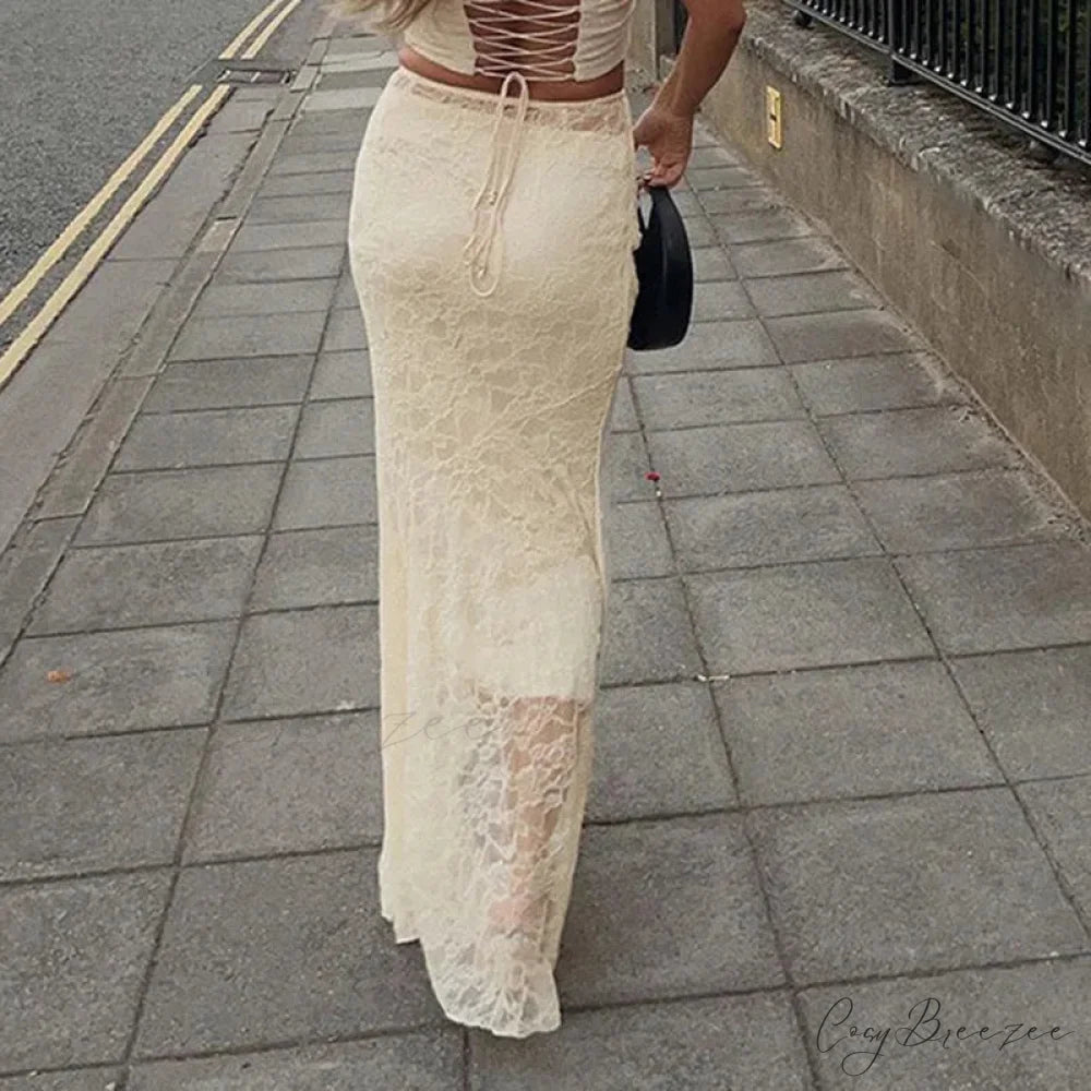Fairy Stylish High Street Lace Maxi Skirt