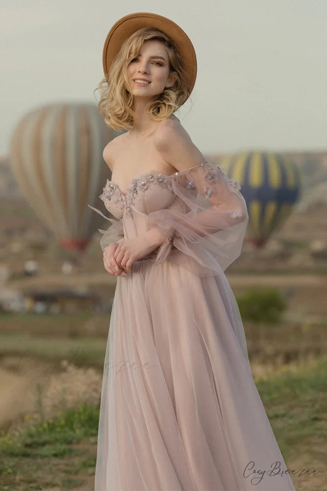 Fairy Tale Lilac Long Modern Sleeve Tulle Maxi Dress