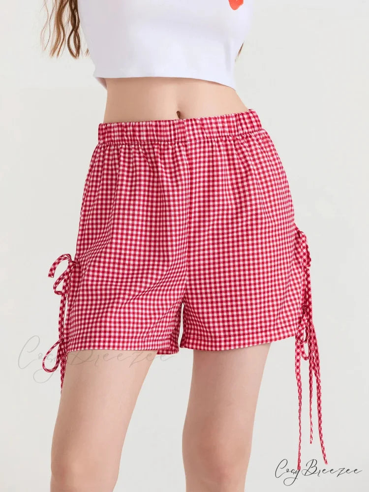 Fairycore Bowknot Loose Lounge Shorts red / S short-250223