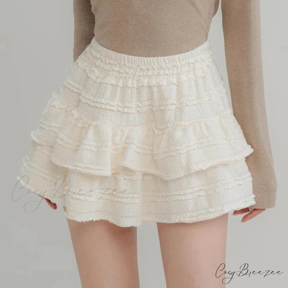 Fairycore White Lace Patchwork Layered Skirt
