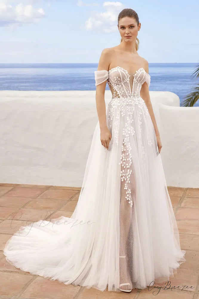 Fairytale Romance Graceful Off-the-Shoulder Wedding Dress Ivory / 2
