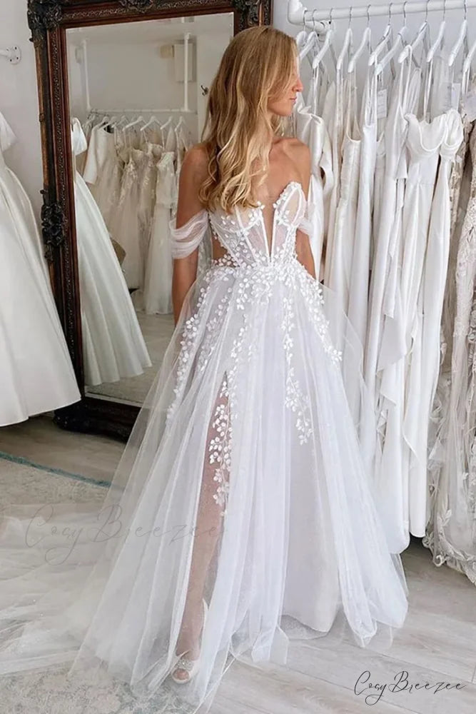 Fairytale Romance Graceful Off-the-Shoulder Wedding Dress White / 2