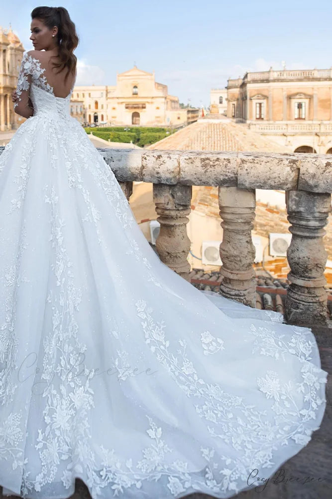 Fairytale Romance Lace Trendy Applique A-line Wedding Dress