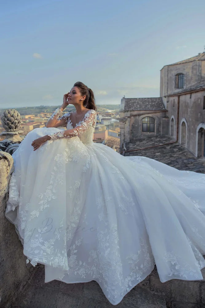 Fairytale Romance Lace Trendy Applique A-line Wedding Dress