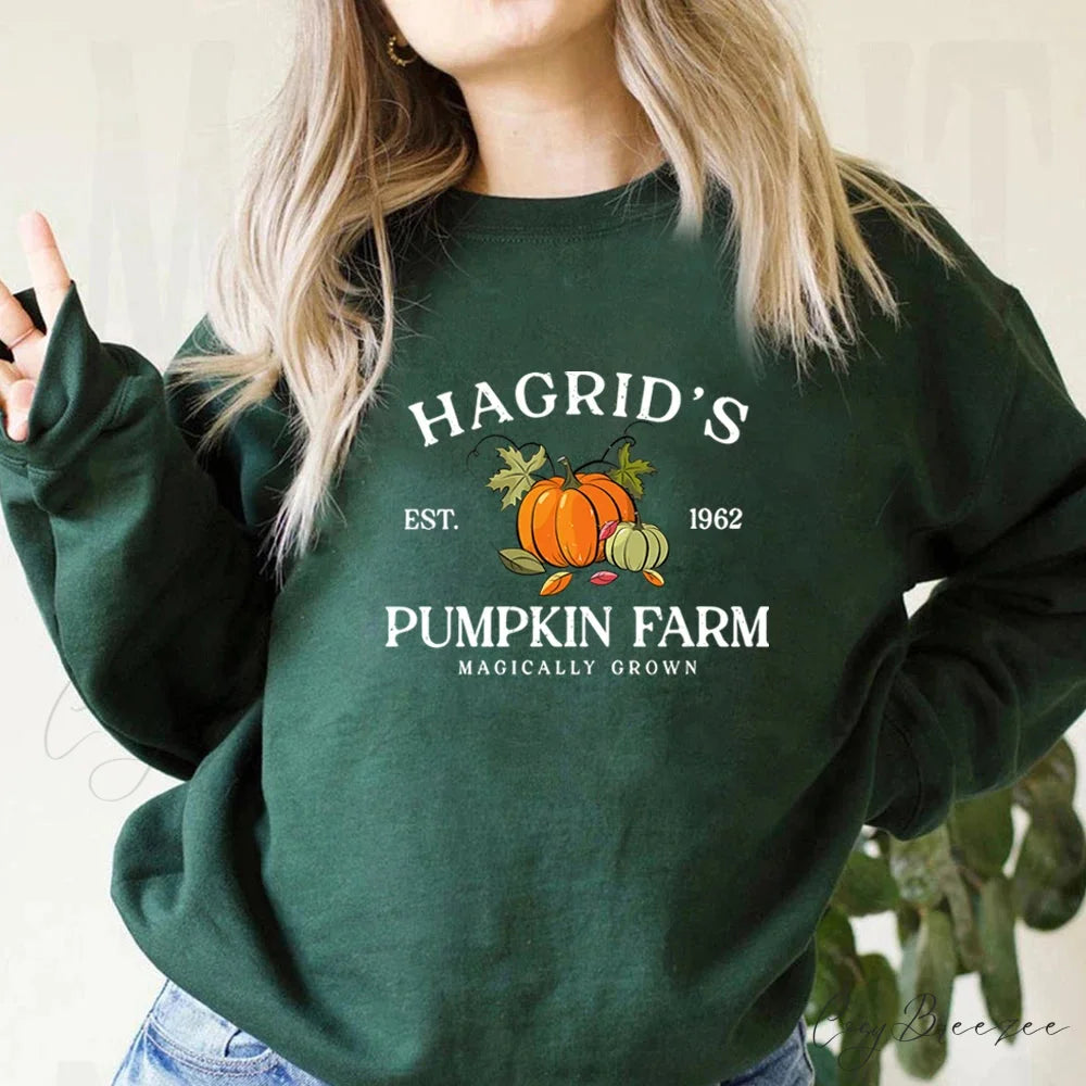 Fall Festive Pumpkin Cozy Warm Hoodie Dark Green / S