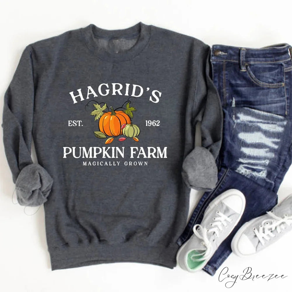 Fall Festive Pumpkin Cozy Warm Hoodie Dark Grey / S