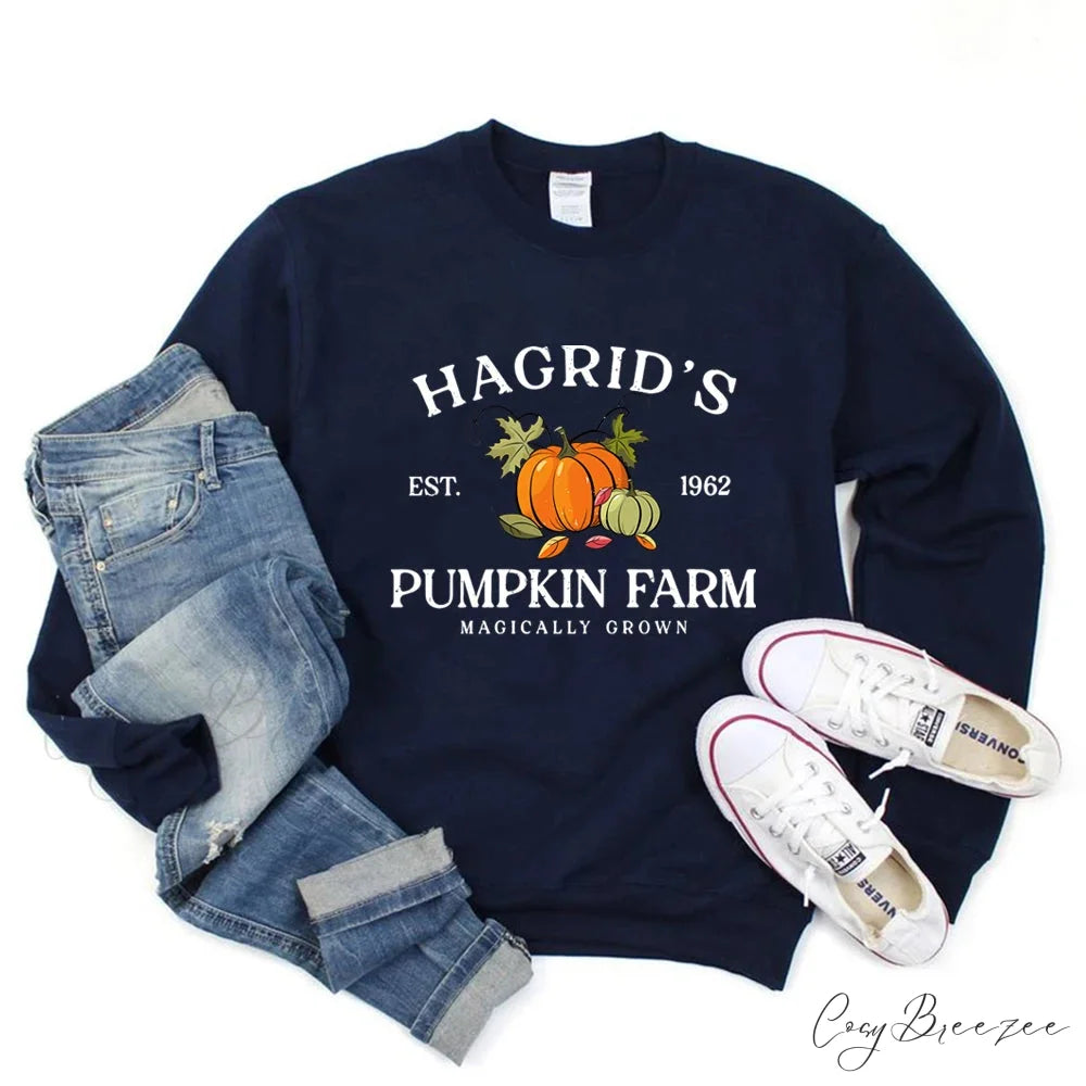 Fall Festive Pumpkin Cozy Warm Hoodie Navy Blue / S