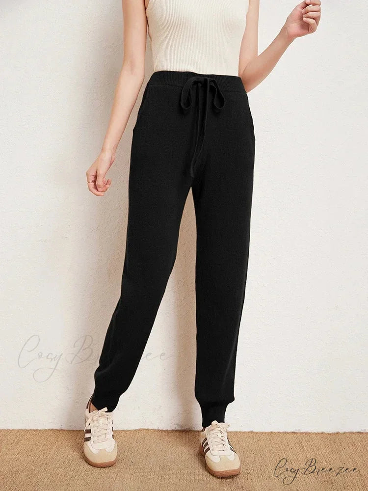 Fall New Solid Wide Pit Stripe Casual Knitted Wide-Legged Streetwear Pants Black / M