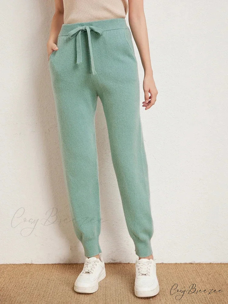Fall New Solid Wide Pit Stripe Casual Knitted Wide-Legged Streetwear Pants Blue / M