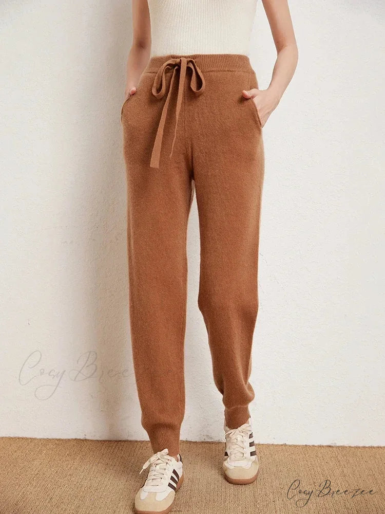 Fall New Solid Wide Pit Stripe Casual Knitted Wide-Legged Streetwear Pants Brown / M