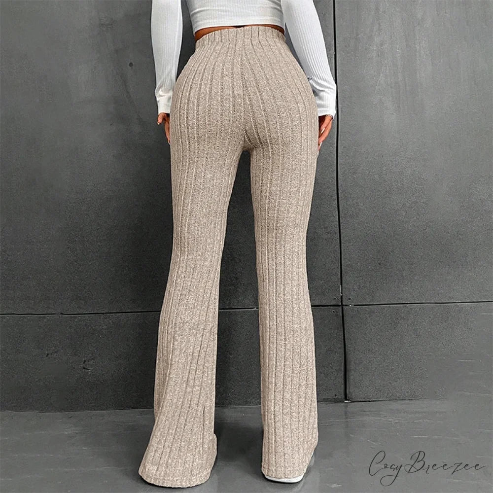 Fall New Solid Wide Pit Stripe Casual Knitted Warm Streetwear Pants