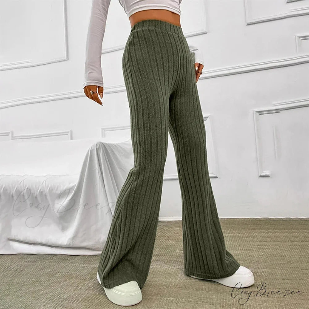 Fall New Solid Wide Pit Stripe Casual Knitted Warm Streetwear Pants