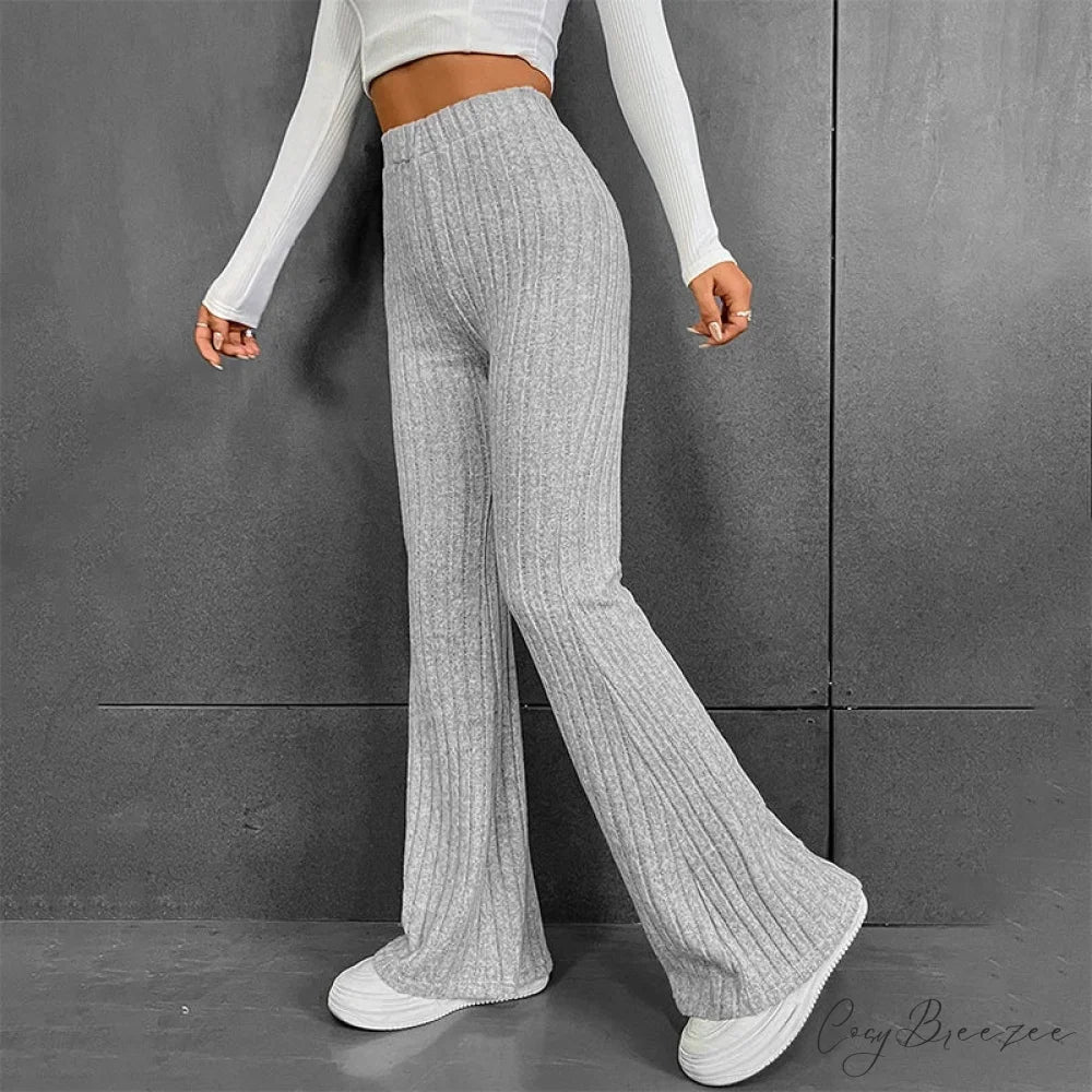 Fall New Solid Wide Pit Stripe Casual Knitted Warm Streetwear Pants