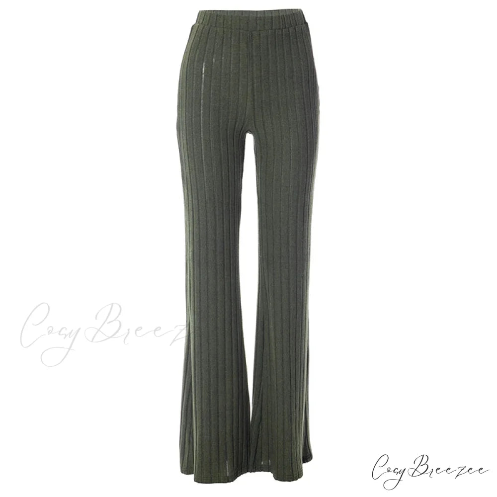 Fall New Solid Wide Pit Stripe Casual Knitted Warm Streetwear Pants Green / S