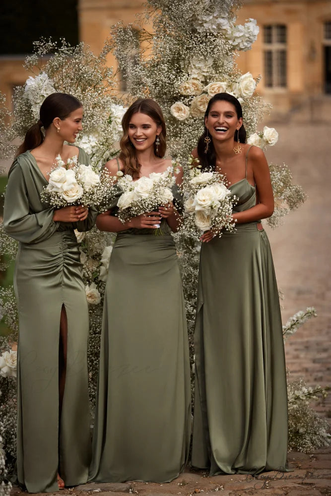 Fancy Olive Silk Charming Maxi Evening Dress