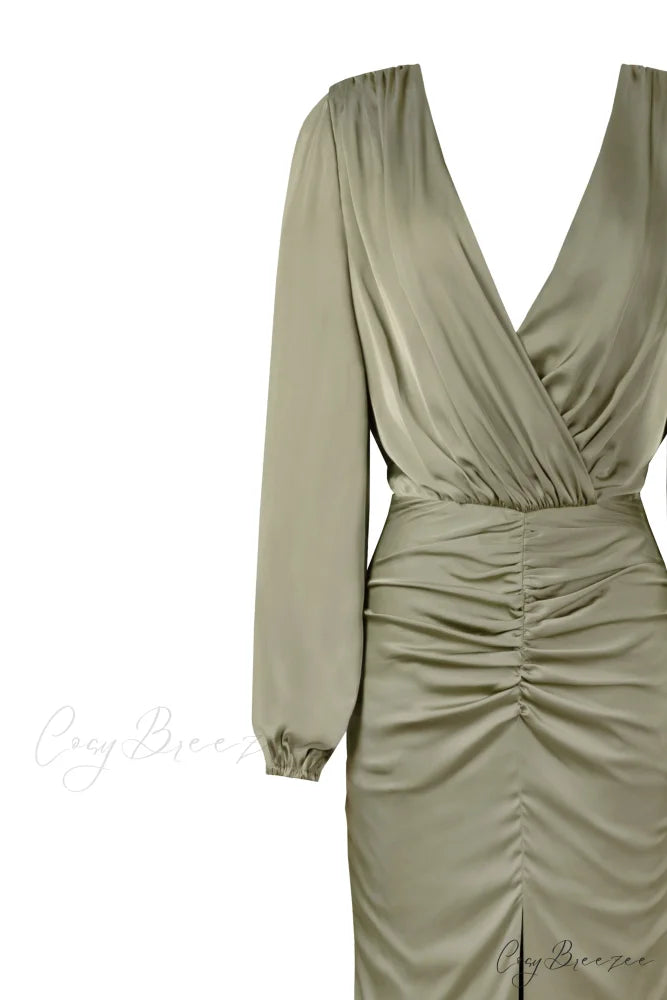 Fancy Olive Silk Charming Maxi Evening Dress