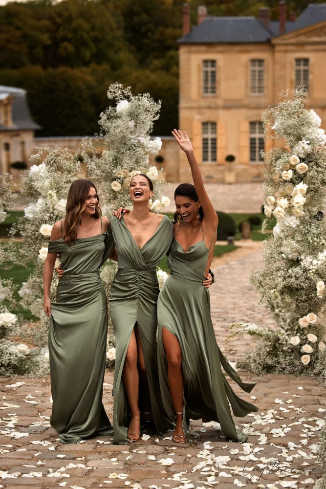 Fancy Olive Silk Charming Maxi Evening Dress