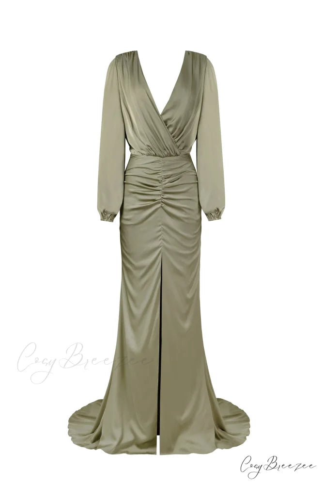 Fancy Olive Silk Charming Maxi Evening Dress XXS / Olive