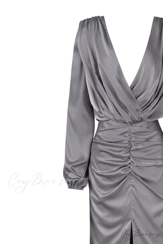 Fancy Silver Silk Charming Maxi Evening Dress