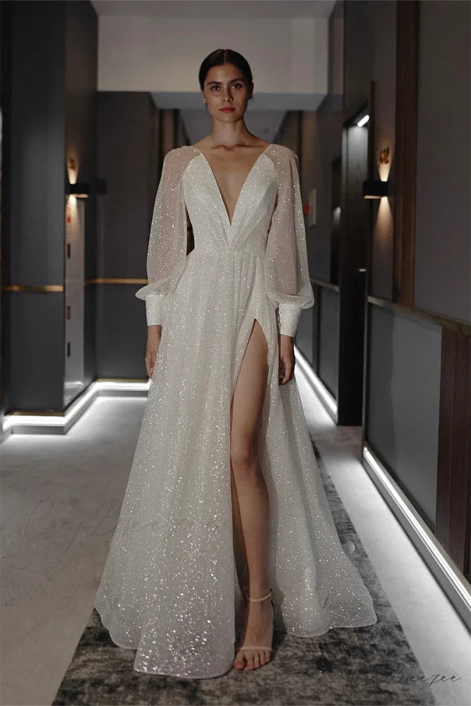 Farrah Sparkly Long Trendy Sleeve Maxi Dress