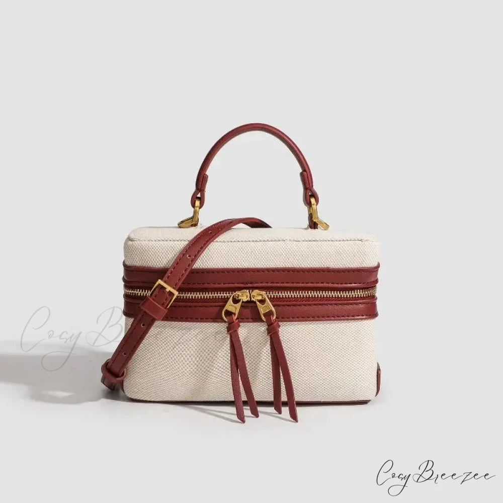 Fashion Box Canvas Shoulder Crossbody Bag WineRed shoulder-250126