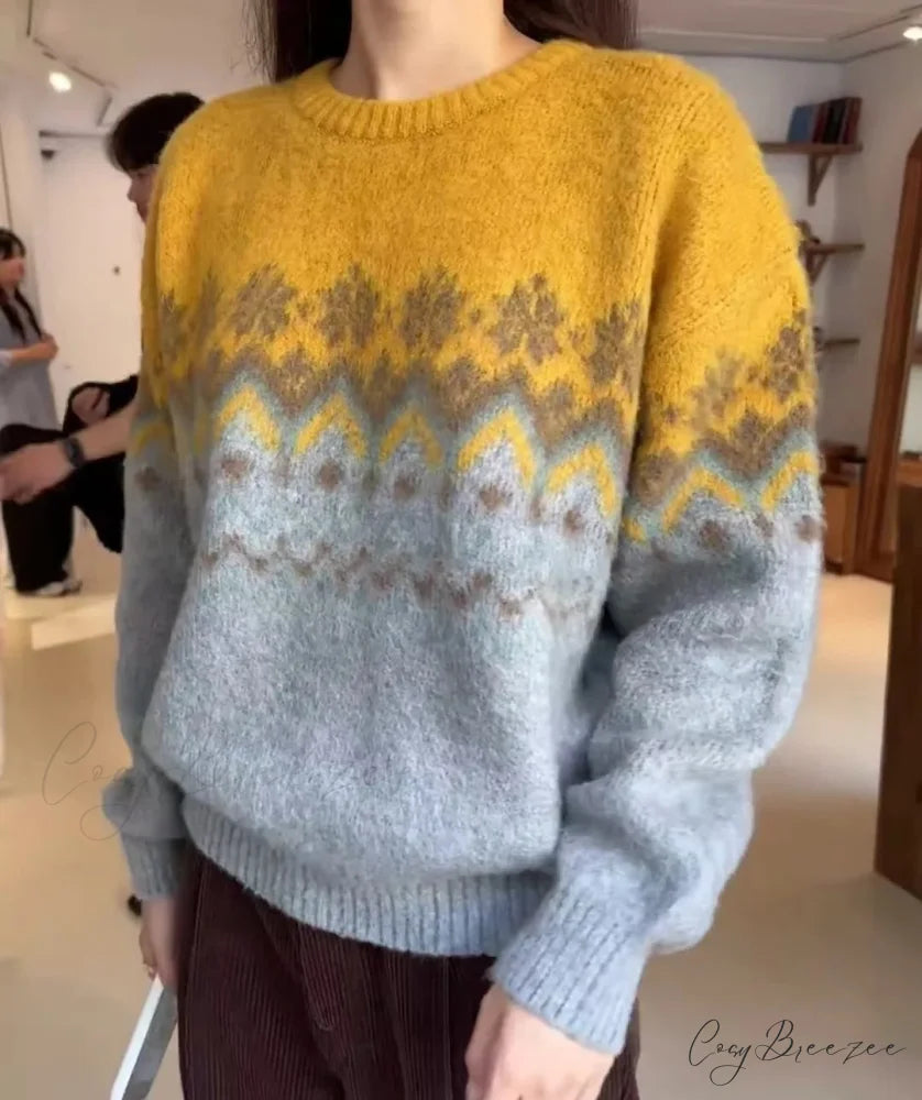 Fashion Casual Print Long Sleeve Sweater Yellow / One Size swraters-241228
