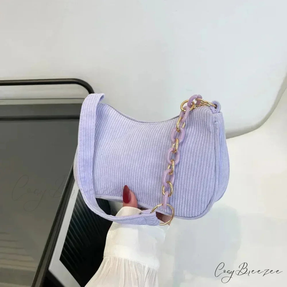 Fashion Corduroy Zipper Underarm Bag Purple shoulder-250126