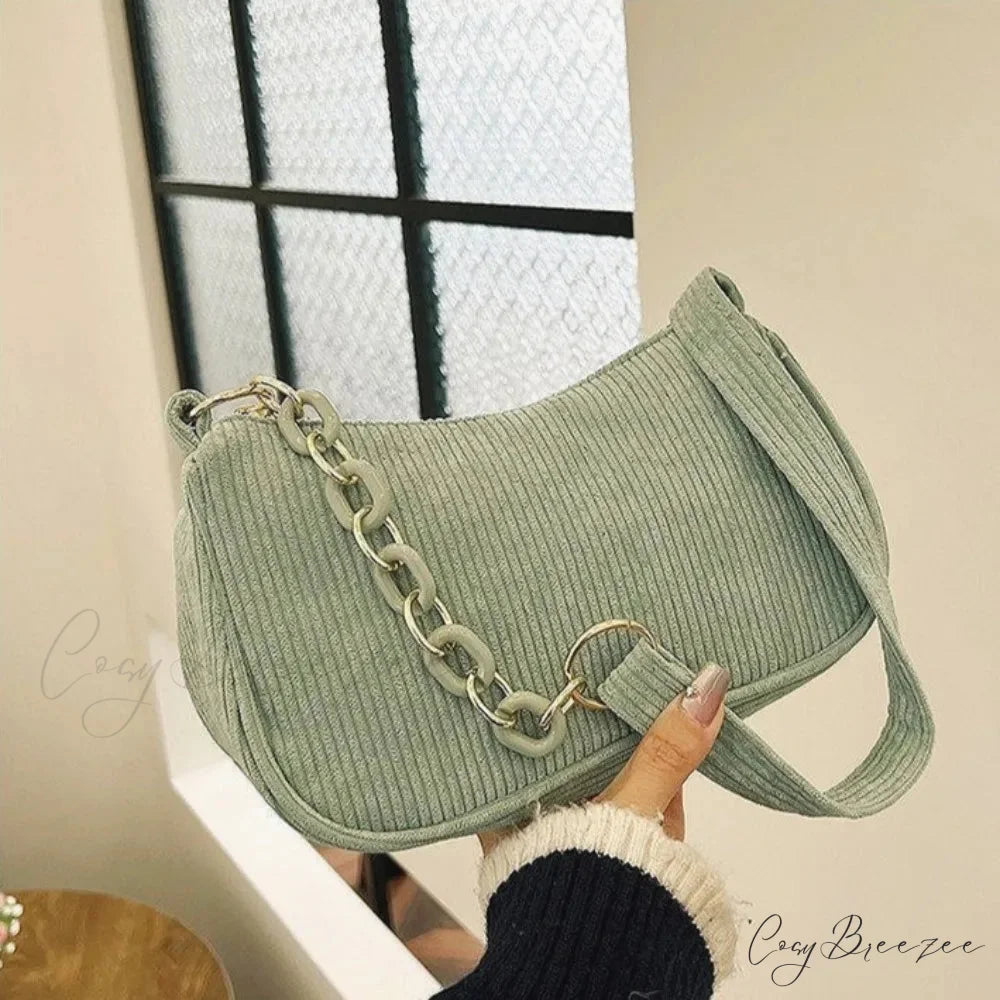 Fashion Corduroy Zipper Underarm Bag shoulder-250126