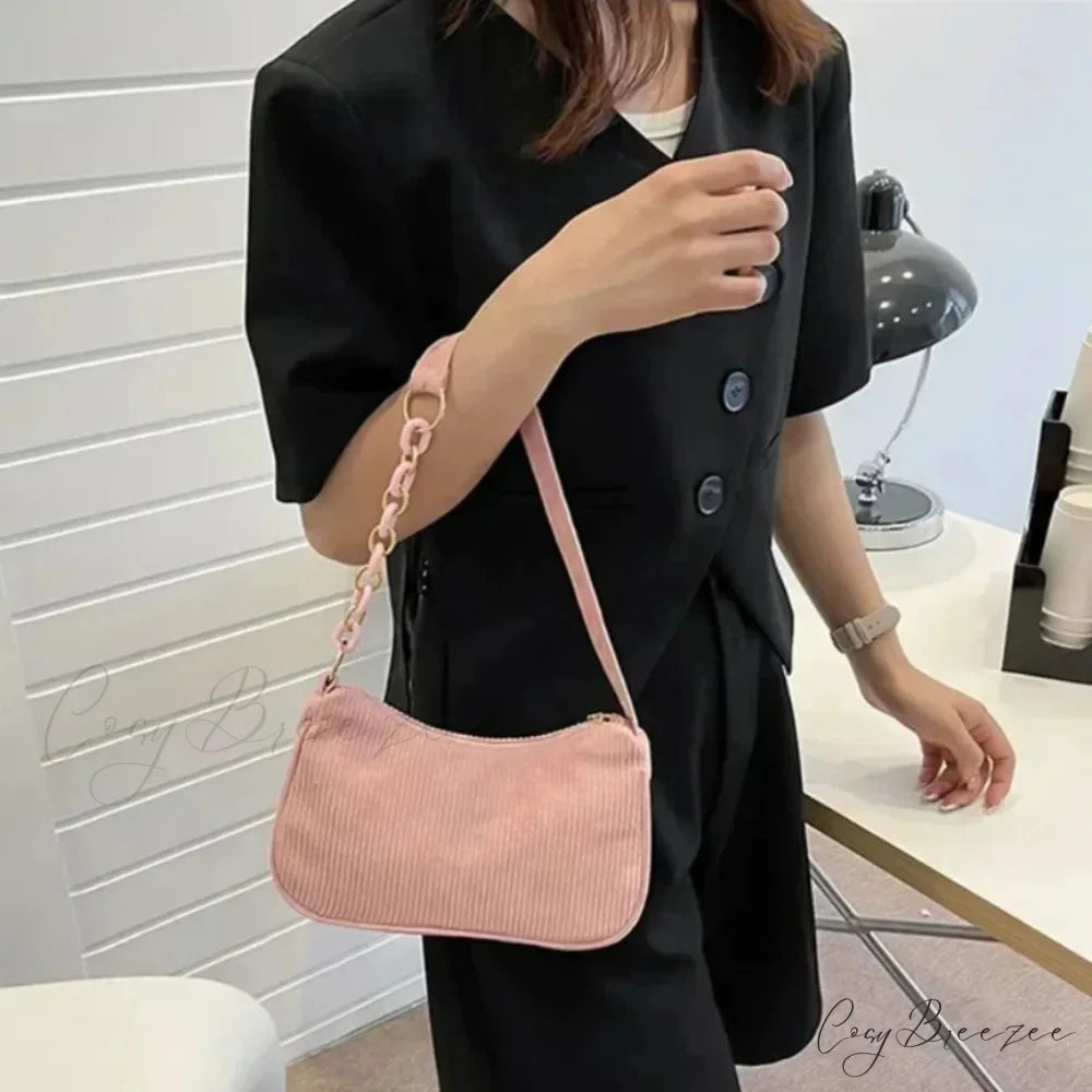 Fashion Corduroy Zipper Underarm Bag shoulder-250126