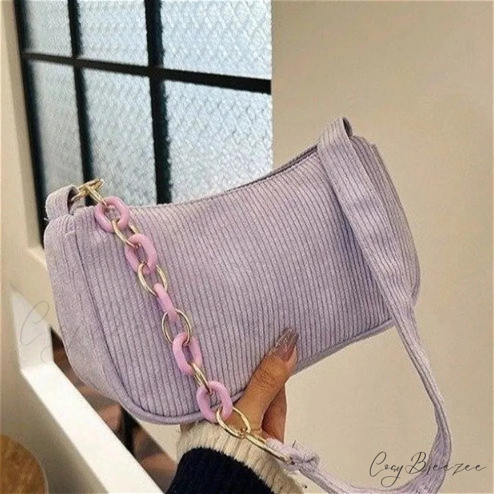 Fashion Corduroy Zipper Underarm Bag shoulder-250126