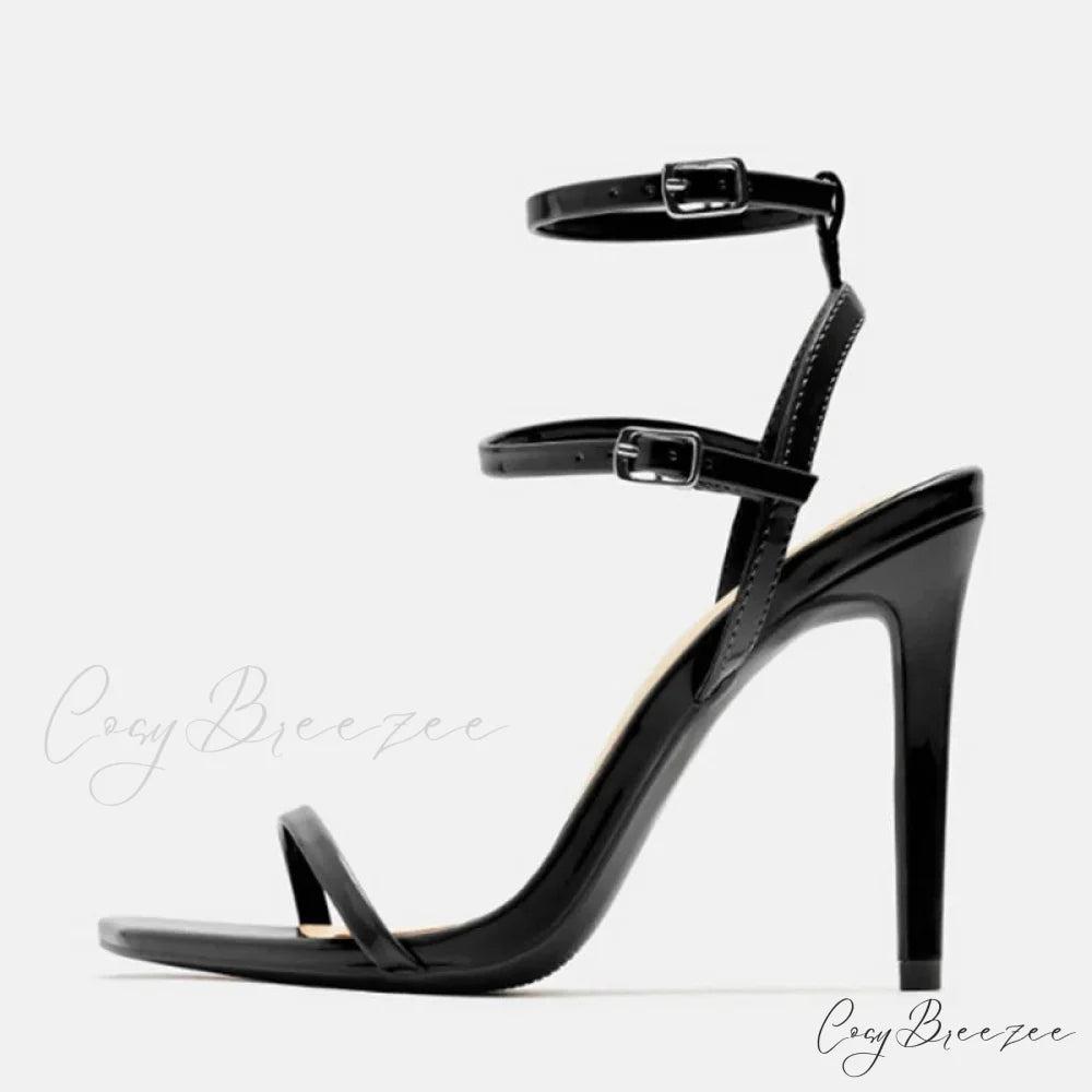 Fashion Design Double Buckle Strap High Heels Gladiator Sandals Women Summer Square Toe Party Dress Shoes Sandalias