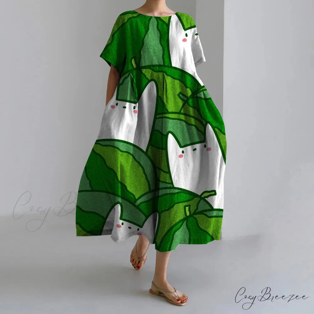 Fashion Floral Printed Short Sleeve Dinner Dress green2 / S oldfloraldress-250126